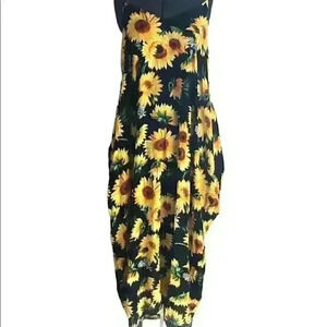 zanzea black and sunflower thin strap buddle dress size xxl